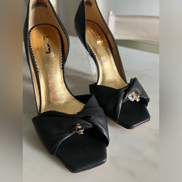 Report Signature black leather open toe pump curved transparent heel 8.5 - Picture 4 of 12